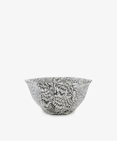 The Celine Snack Bowl is a handcrafted Aptware ceramic piece featuring a unique marbled effect with intricate black and white floral or leaf patterns, displayed against a plain white background.
