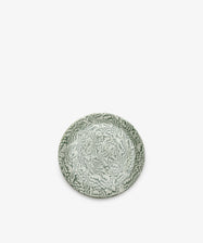 The Celine Serving Plate is a small, round ceramic serving plate showcasing a green and white marbled pattern in the classic Aptware style, displayed against a plain white background.