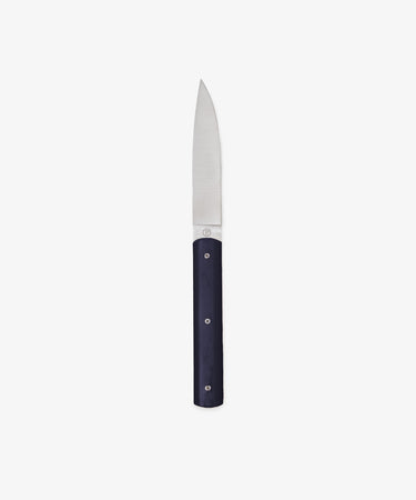 The 9.47 Table Knife features a handmade stainless steel straight, pointed blade and a dark handle, shown against a plain white background.