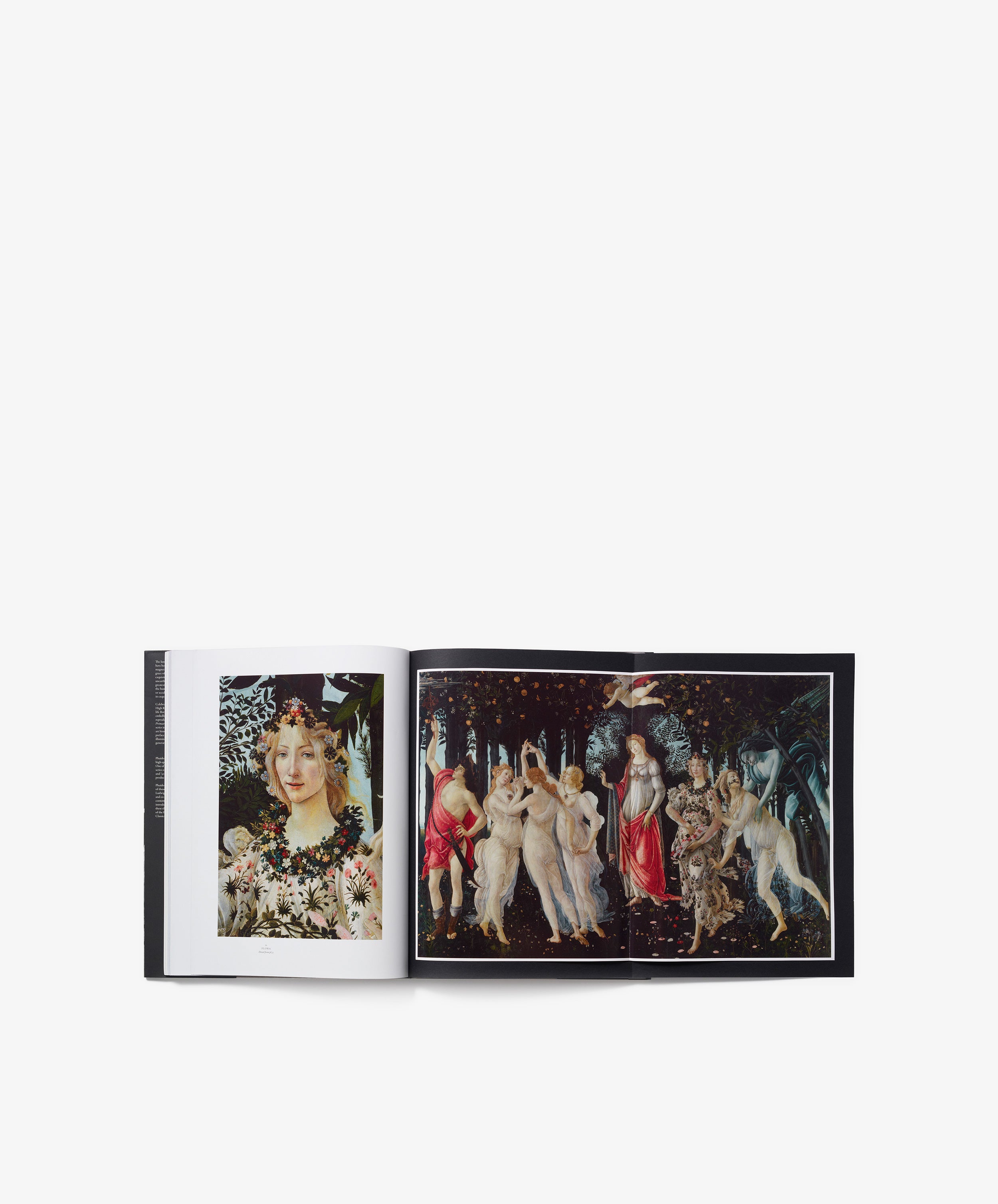 An open art book, titled 