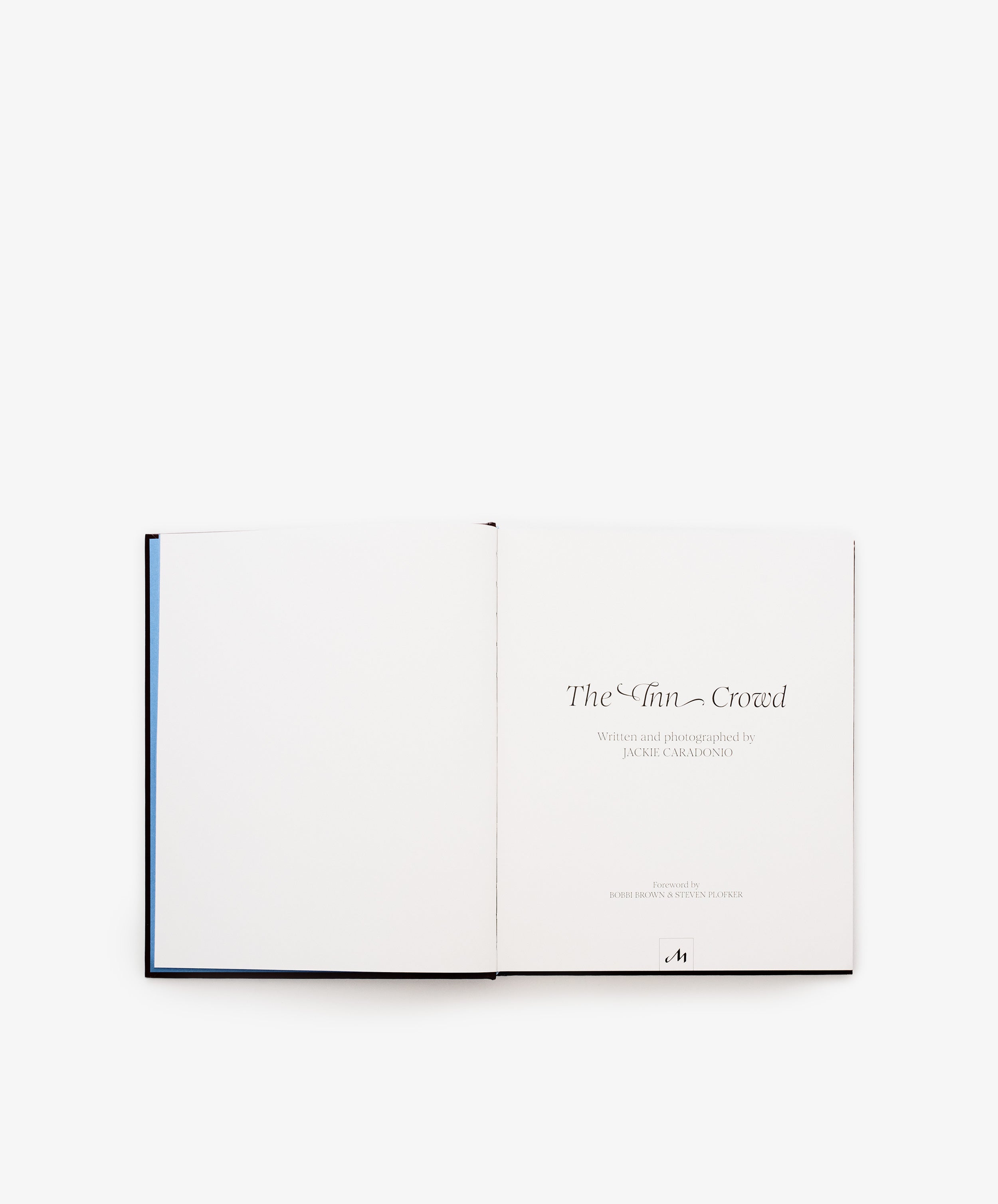 An open book displays the title page of *The Inn Crowd: Artistic Getaways and the Modern Innkeepers Who Crafted Them* by Jackie Ormesher, with a blank left page and centered text on the right—offering an inviting introduction to independent inns and historic properties inspired by the Northeast bed and breakfast tradition.