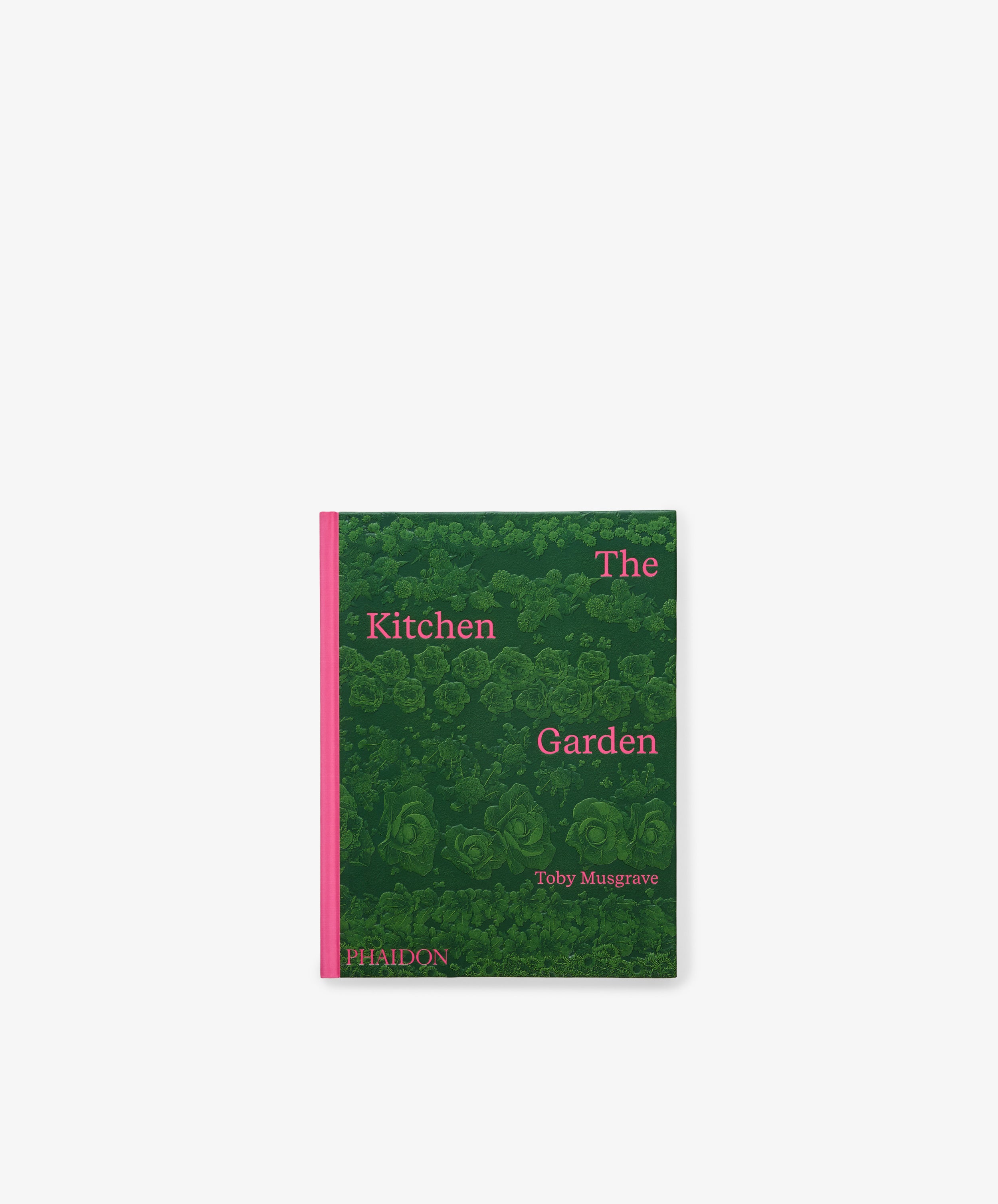 Certainly! Here’s the rewritten sentence using the product data: The Kitchen Garden is a beautifully designed volume featuring a green cover adorned with a cabbage pattern, pink text, and a pink spine—a book that delves into garden history and the art of growing gardens.