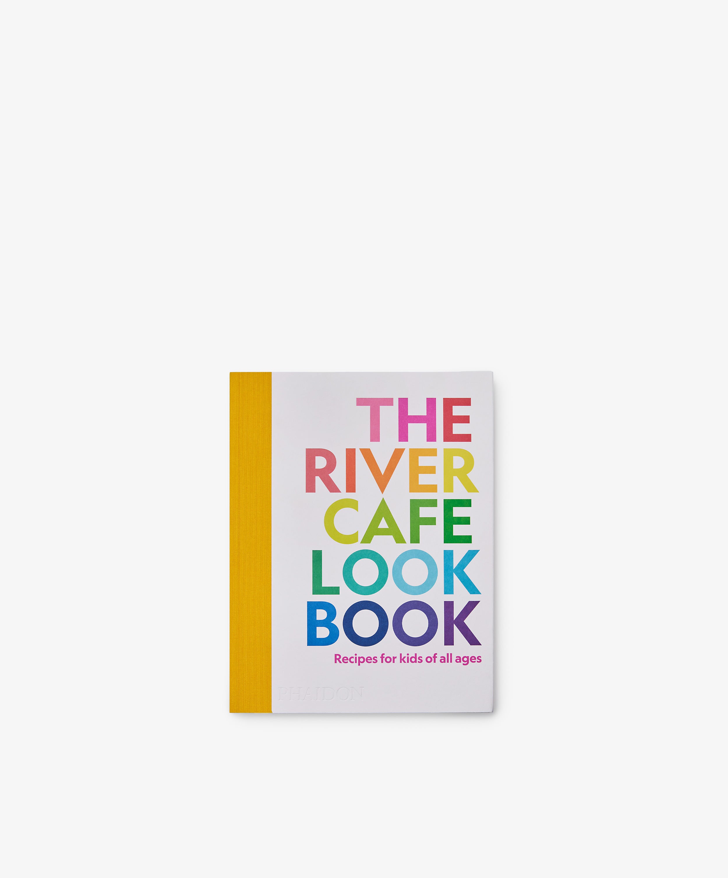 Here’s a rewritten sentence using the provided product data: The River Cafe Look Book: Recipes for Kids of all Ages is a cookbook featuring colorful text on a white cover with a yellow spine, offering classic beginner recipes inspired by the renowned London Michelin-star restaurant, River Cafe.