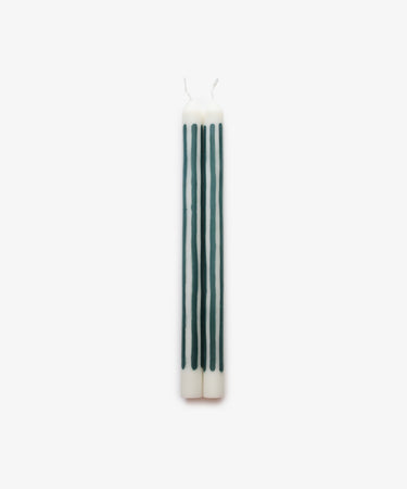 Babington Candle by Pygmalion. Green stripe on ivory wax.