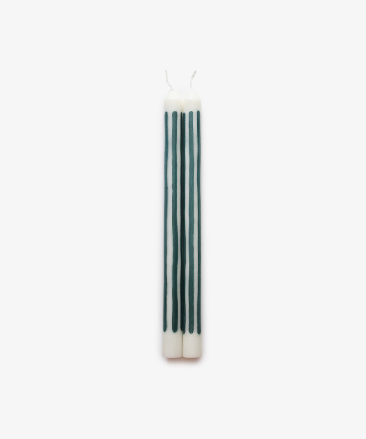 Babington Candle by Pygmalion. Green stripe on ivory wax.