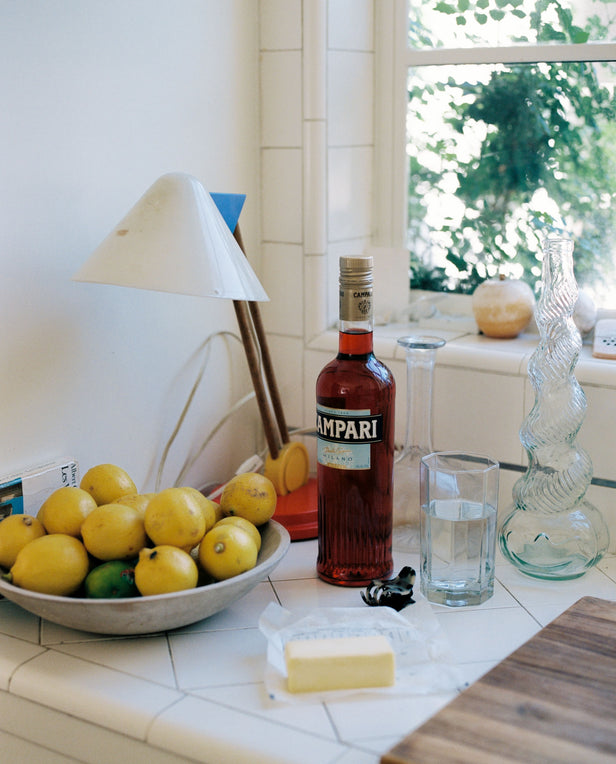 food and alcohol bottle on kitchen table