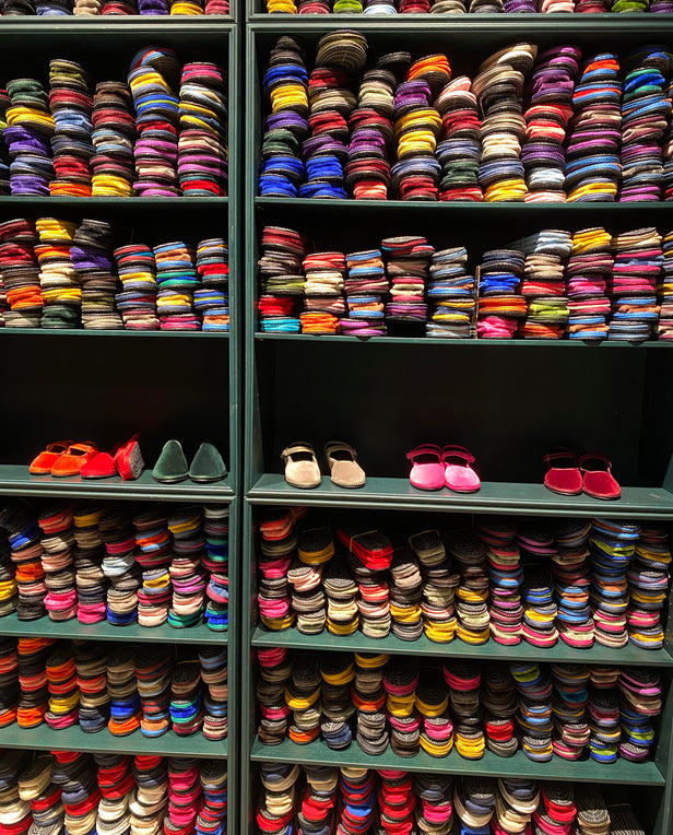 shelves of colorful shoes