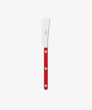 The Butter Knife has a rounded stainless steel blade and a red handle with three metal rivets, displayed on a plain white background. Perfect as an everyday butter spreader.