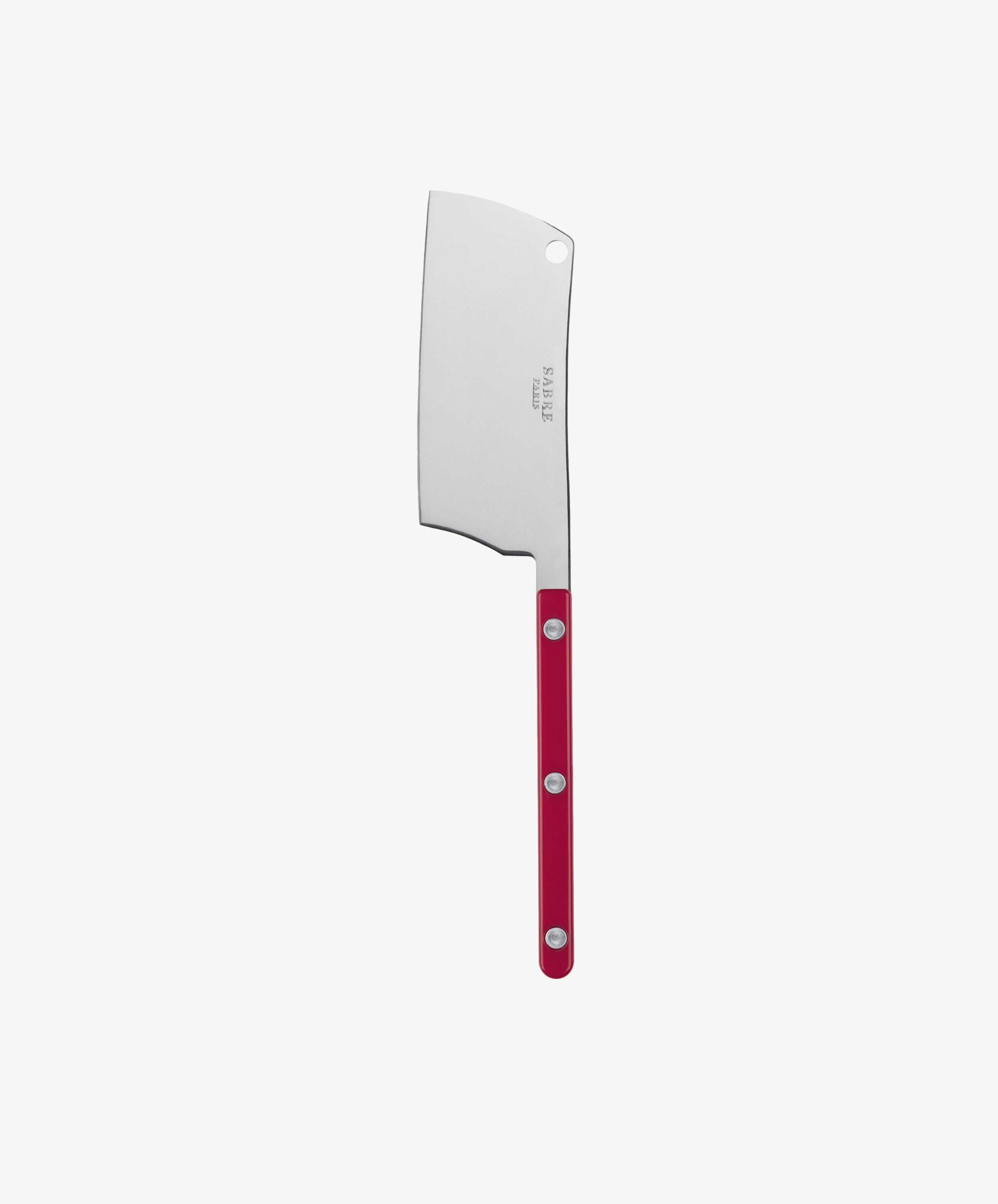 Cheese Cleaver by Sabre. Red acrylic handle with stainless steel cleaver knife.