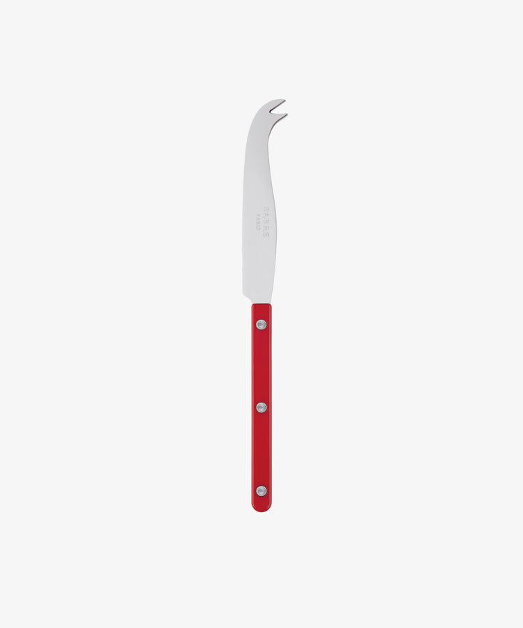 The Large Cheese Knife features a stainless steel blade with a forked tip and a red handle with three rivets, displayed against a plain white background.
