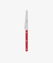 A Tomato Knife with a serrated silver blade and a red handle featuring three metal rivets, displayed on a plain white background.