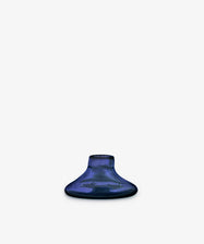 The Lucien candleholder, Large is a wide-bottomed blue glass vase with a short neck, inspired by handblown Moroccan recycled glass, shown on a plain white background.