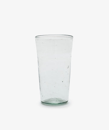 The Elodie Water Glass, Set of 6, features clear glass tumblers inspired by handblown Moroccan glassware, beautifully displayed against a plain white background.