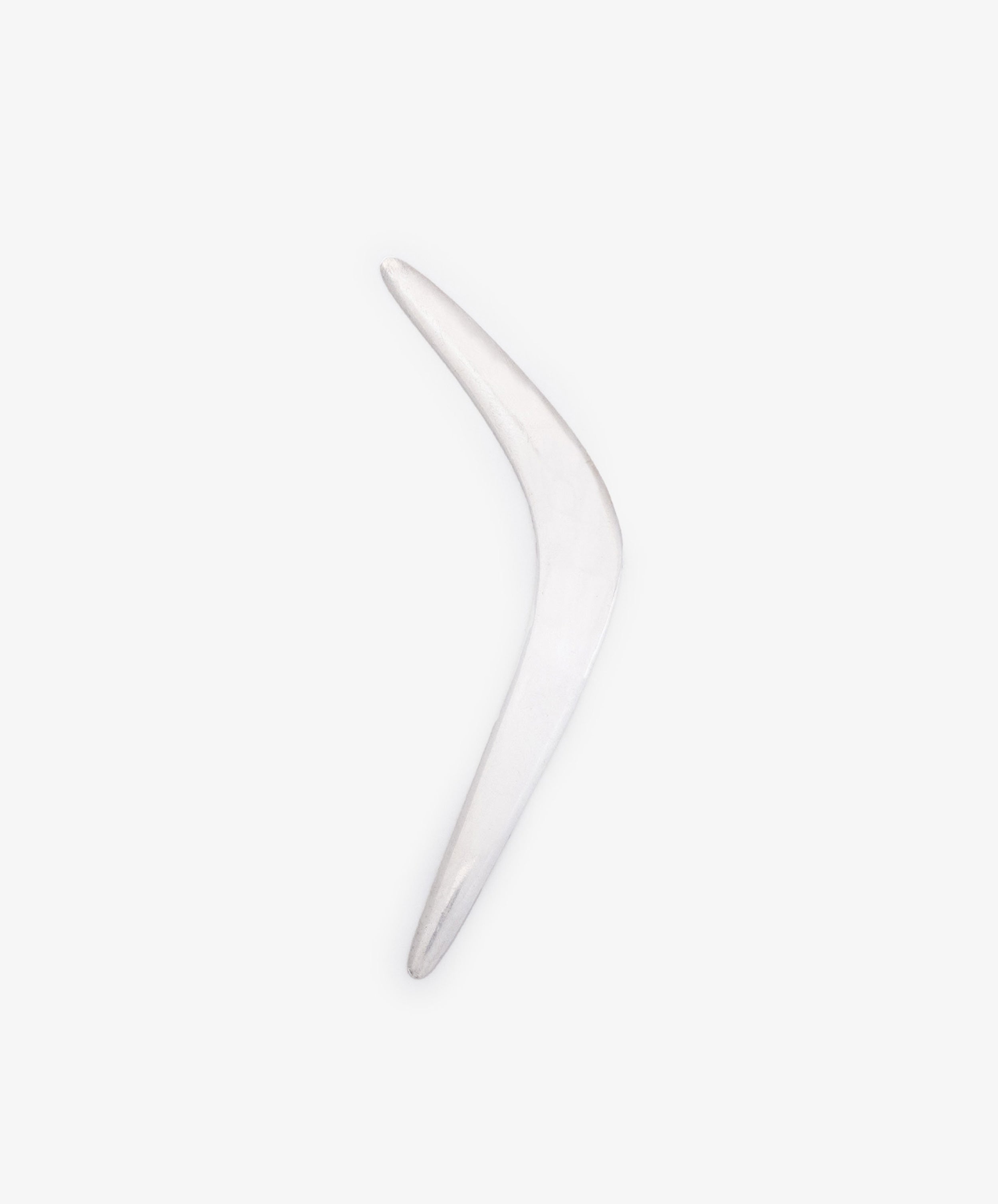 The Vintage Silver Boomerang Letter Opener, featuring a smooth, curved design in silver, is shown on a plain white background, combining vintage charm with elegance for a stylish and functional desk accessory.