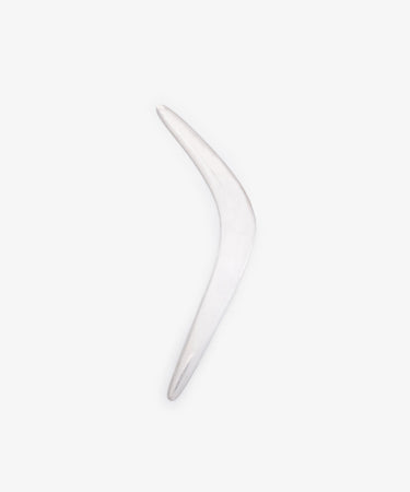 The Vintage Silver Boomerang Letter Opener, featuring a smooth, curved design in silver, is shown on a plain white background, combining vintage charm with elegance for a stylish and functional desk accessory.