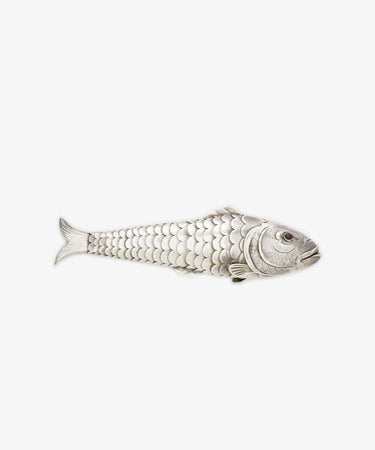 The Vintage Silver Articulating Fish, detailed with lifelike scales and fins, is shown on a white background—an elegant charm often treasured as a lucky talisman.