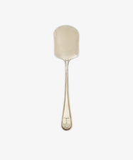 A Vintage English Silver Ice Cream Spade, dated 1798, with a wide flat rounded blade and plain handle, photographed on a white background.