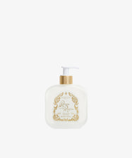 A white pump bottle with gold accents and a label reading Acqua della Regina contains the Acqua Della Regina Fluid Body Cream, capturing the essence of Florentine fragrance, set against a plain white background.