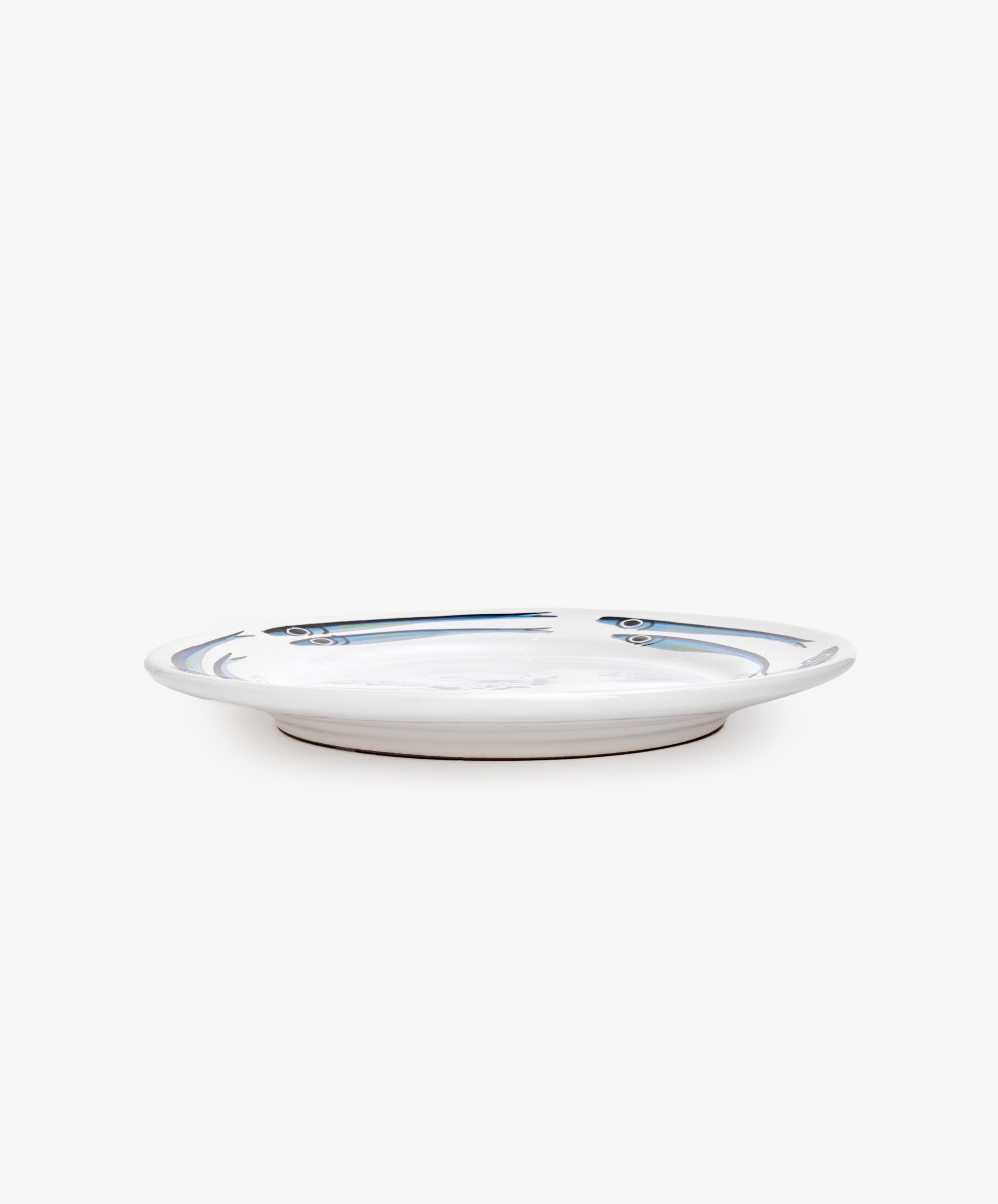 A set of 4 Tommaso Dinner Plates in white ceramic, round with a slightly raised rim, inspired by classic Amalfi Coast style, shown in a side view on a plain white background.
