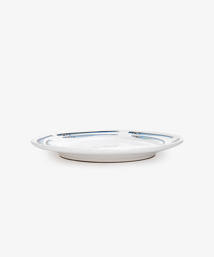 A set of 4 Tommaso Dinner Plates in white ceramic, round with a slightly raised rim, inspired by classic Amalfi Coast style, shown in a side view on a plain white background.