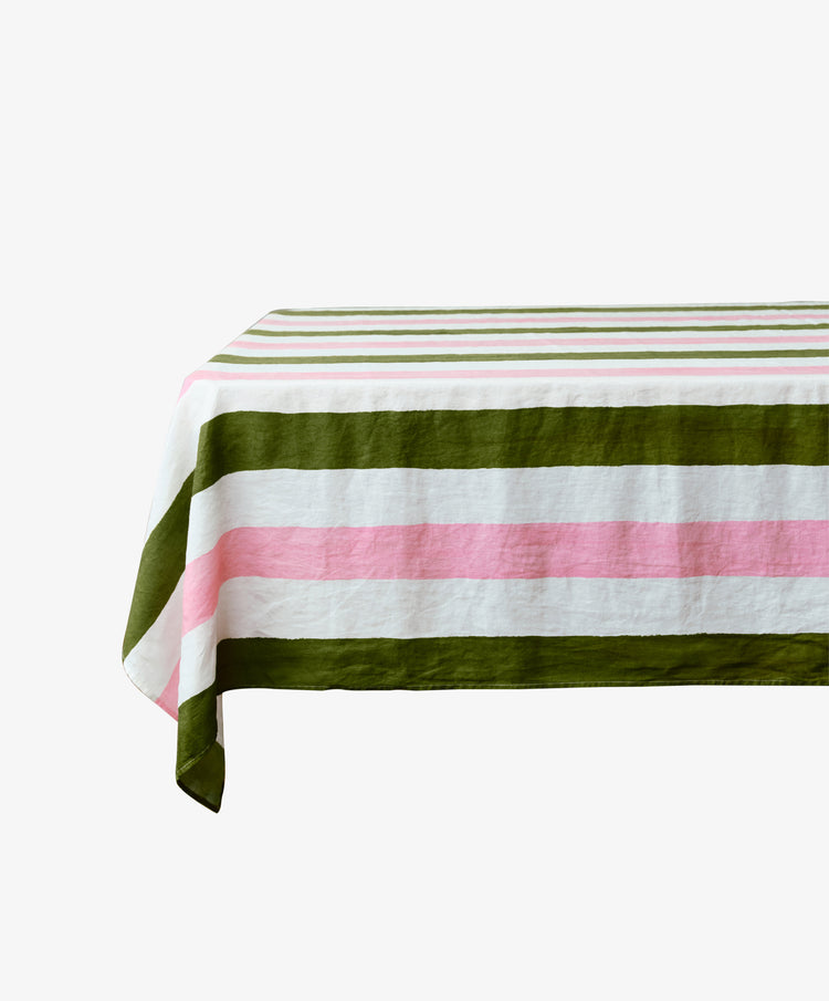 Striped Tablecloth, Avocado and Pink