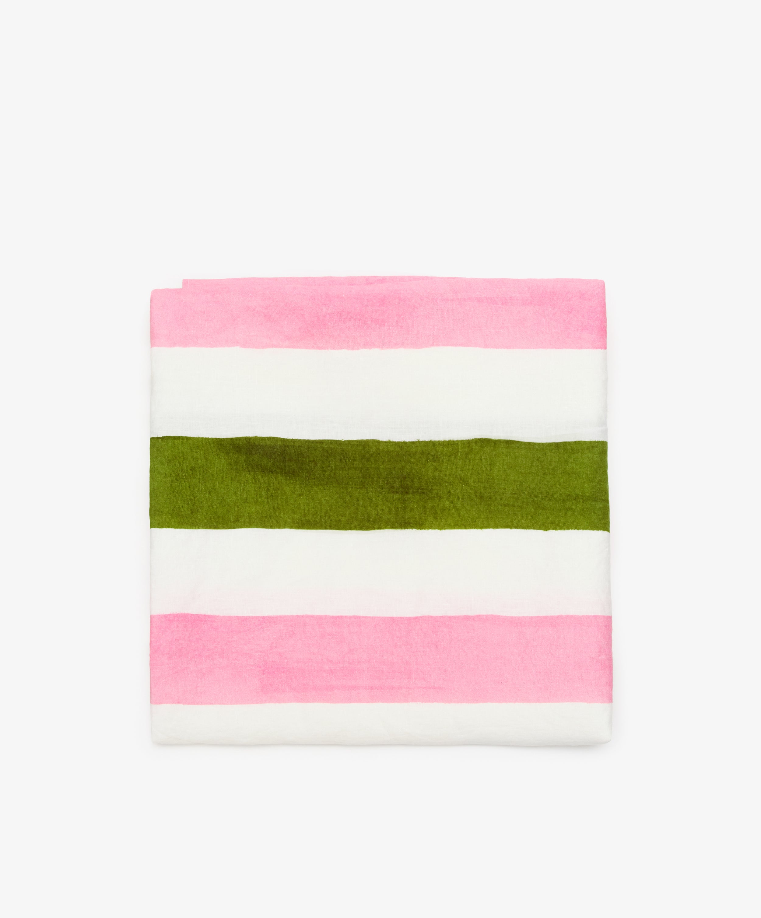 Striped Tablecloth, Avocado and Pink