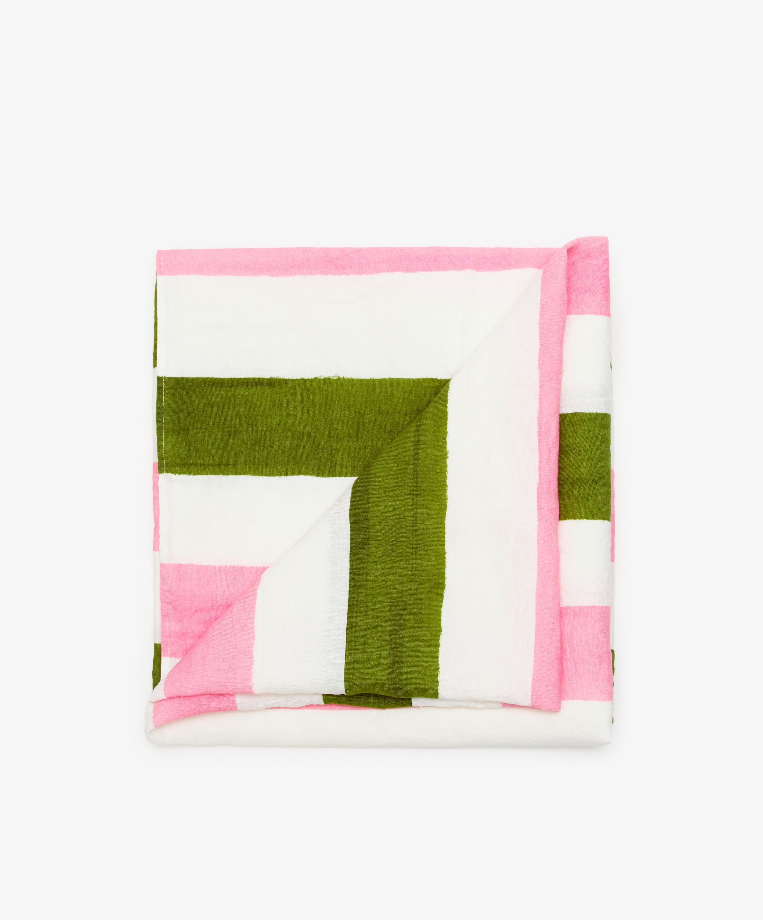 Striped Tablecloth, Avocado and Pink