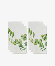 The Tomate Verte Linen Napkin set of 6 by Summerill & Bishop features a green tomato vine print—ideal for updating your linen collection with a fresh, botanical touch.