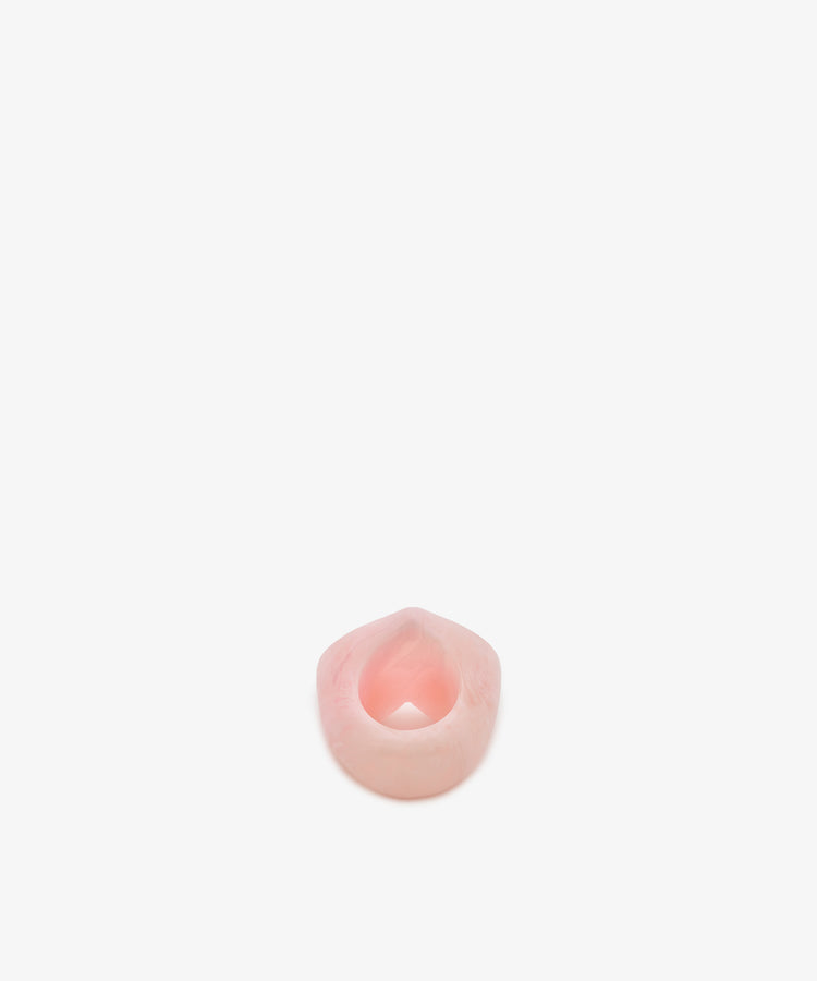 A Heart Resin Napkin Ring, small and pink with an open center, is positioned on a plain white background.
