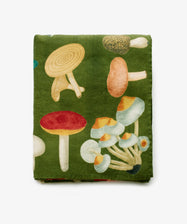 John Derian Fungi Tablecloth. Image of tablecloth folded in a rectangle. Front view.