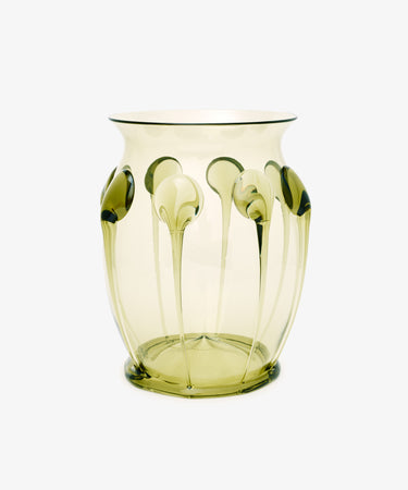 Carlotta Vase. Image of large translucent green vase. Front view.