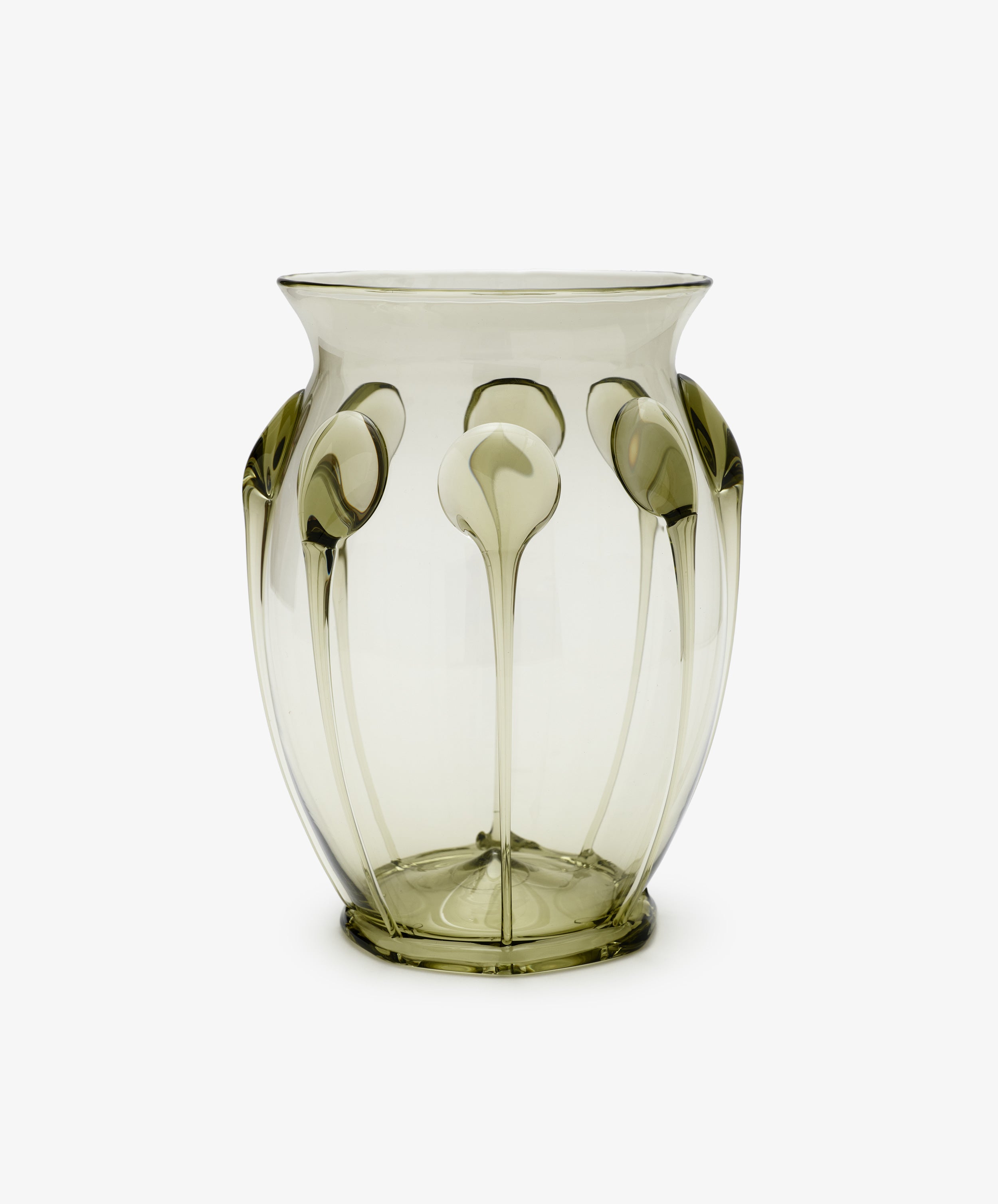 The Carlotta Vase is a handcrafted mouth-blown piece that features a unique design, exemplifying the timeless beauty and elegance of Bohemian artistry.