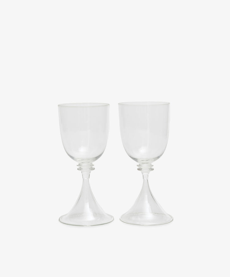 Luce Stemmed Wine Glass. Pair of clear glass wine glasses.