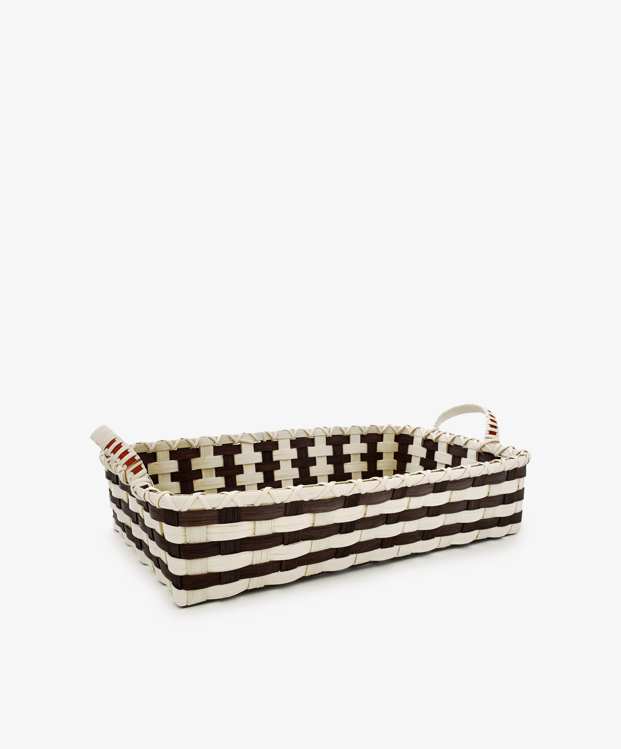 Folk Fleur Breakfast Tray with a rectangular rustic design, featuring black and white horizontal stripes and two handles, displayed on a plain white background.