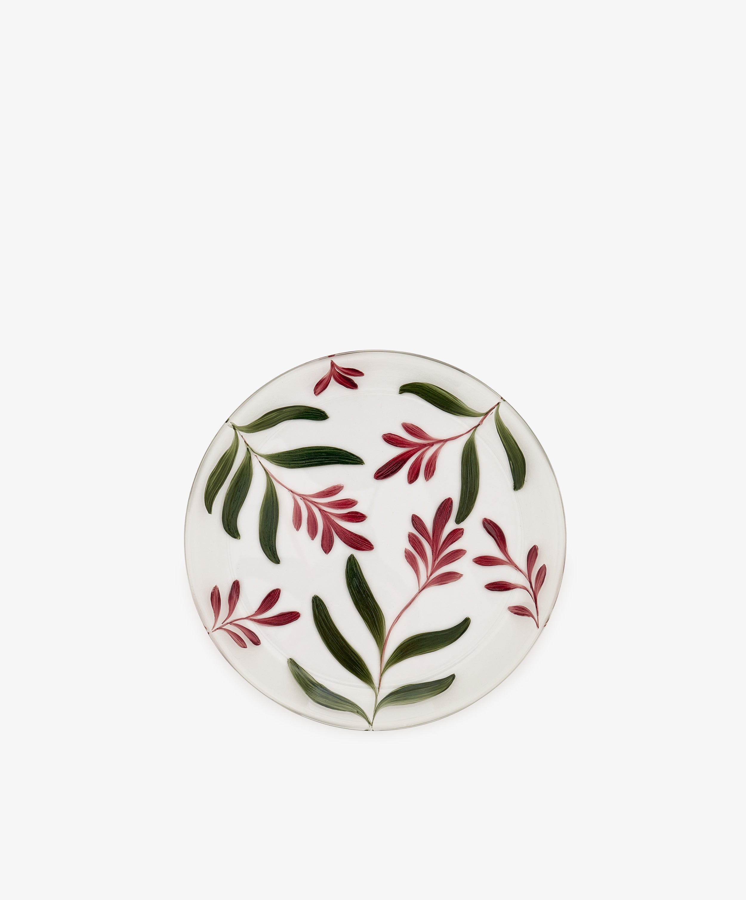 Introducing the Botanical Little Plate: a hand-painted white ceramic plate adorned with green leaf and red berry designs, perfect for serving at your table.