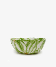 Radicchio Serving Bowl. Green painted radicchio earthenware bowl, side view.