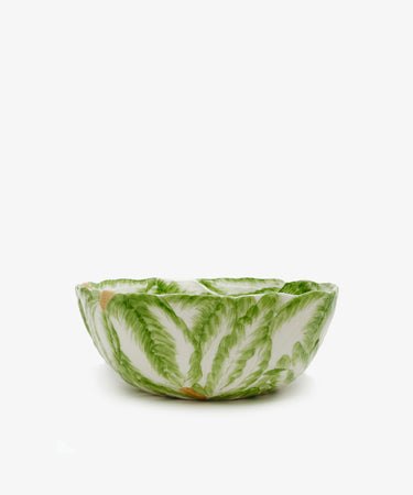 Radicchio Serving Bowl. Green painted radicchio earthenware bowl, side view.