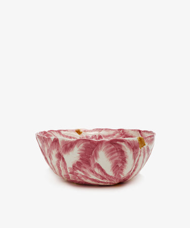 Radicchio Serving Bowl. Green painted radicchio earthenware bowl, side view.