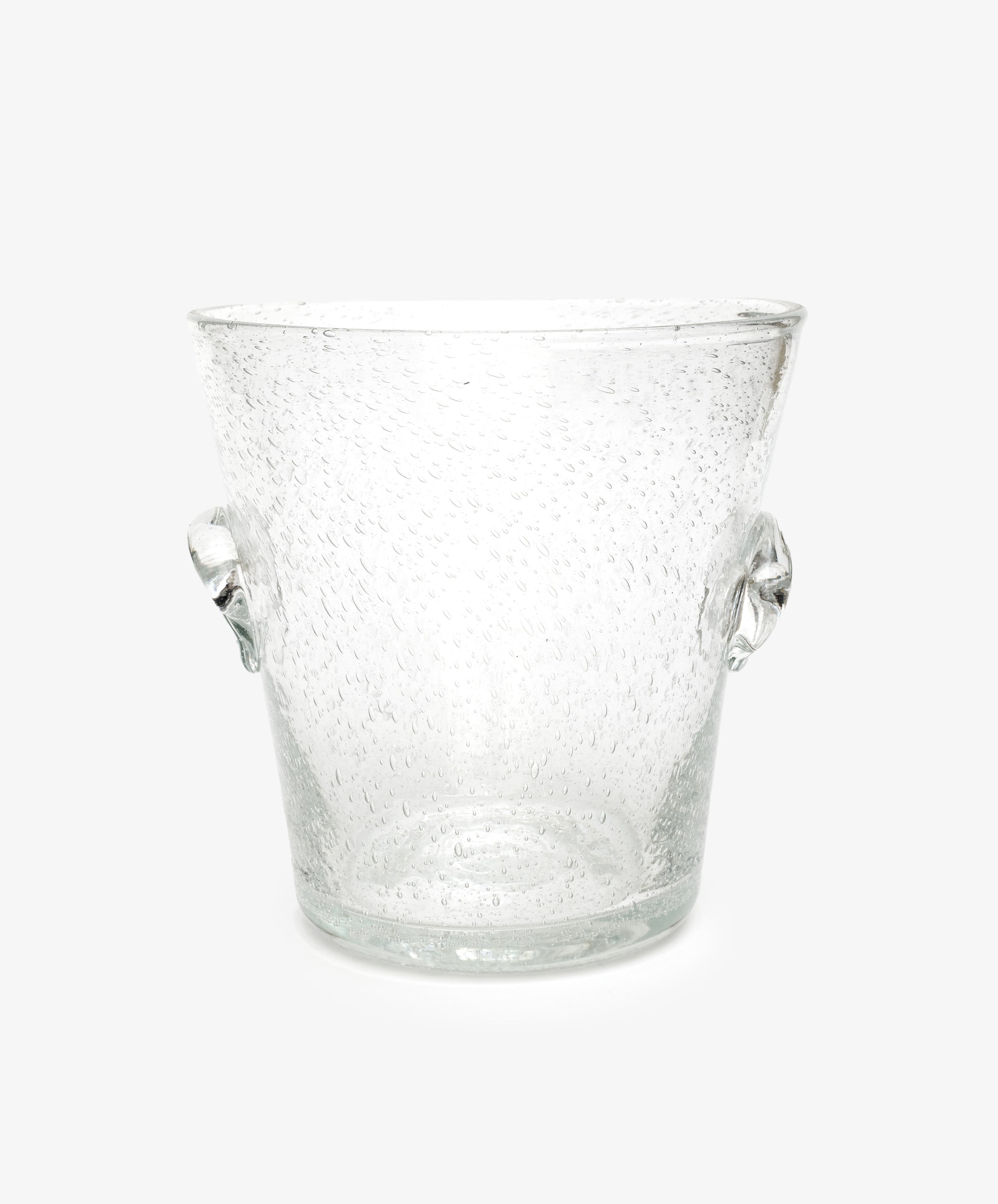 Lauren Champagne Bucket. Clear bubble glass bottle bucket with decorative handles.