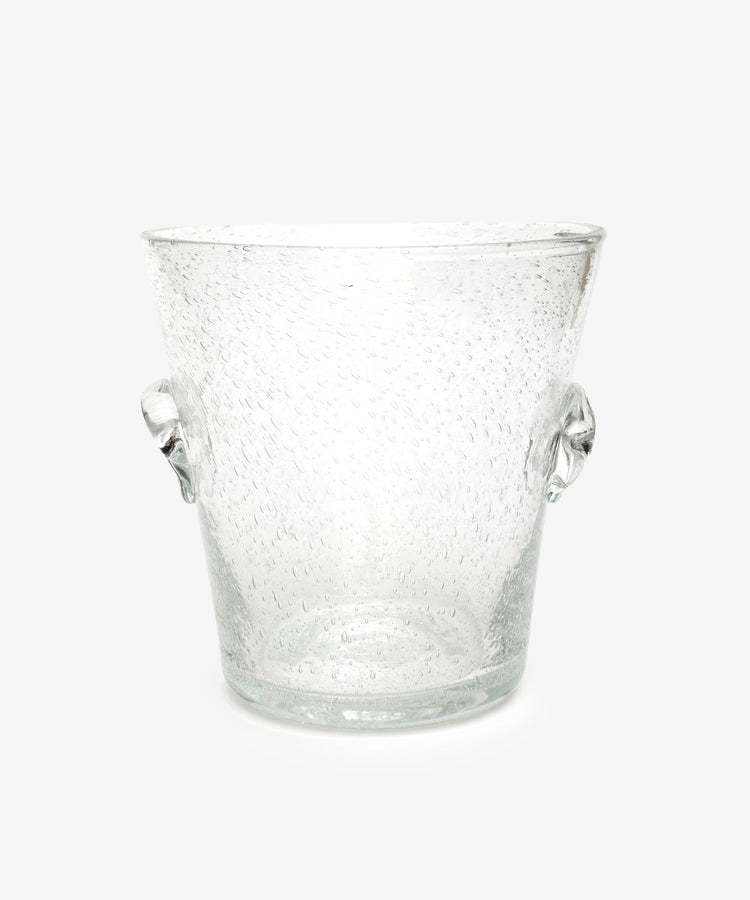 Lauren Champagne Bucket. Clear bubble glass bottle bucket with decorative handles.