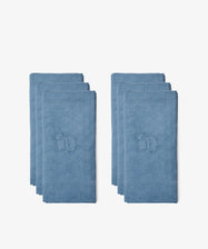 A set of six Vintage Embroidered Napkins, crafted from premium European flax in blue damask linen.