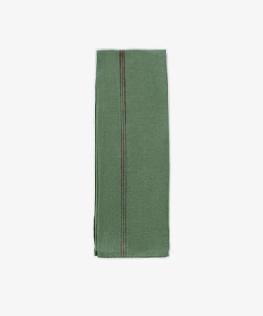The French Vintage Tea Towel is a folded green cloth napkin with a single dark vertical stripe down the center, reminiscent of classic linen tea towels, displayed on a white background.