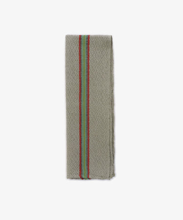 The French Vintage Tea Towel in beige features a diamond pattern and a central vertical stripe in green, red, and black—ideal for bringing Provençal charm to your kitchen.