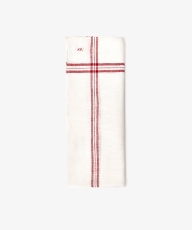 The French Vintage Tea Towel features classic white and red stripes for timeless charm.