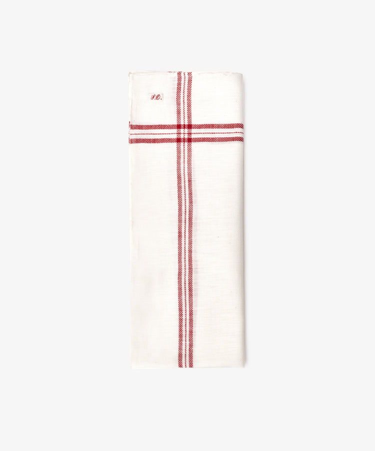 The French Vintage Tea Towel features classic white and red stripes for timeless charm.