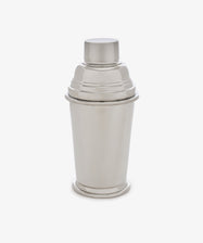 Oscar Cocktail Shaker made of stainless steel and pewter with a lid, displayed upright against a white background.