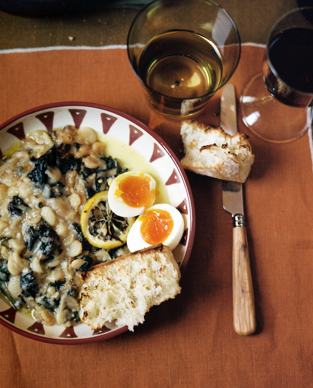 bean stew in bowl on placemat