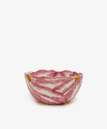 Radicchio Serving Bowl. Red painted radicchio earthenware bowl, side view.