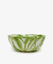 Radicchio Serving Bowl. Green painted radicchio earthenware bowl, side view.