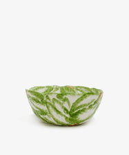 Radicchio Serving Bowl. Green painted radicchio earthenware bowl, side view.